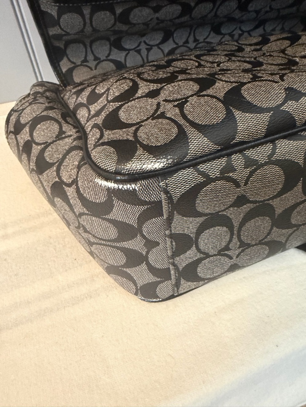 Coach Signature Jacquard Crossbody Bag in Charcoal and Black, diaper bag - Picture 12 of 13